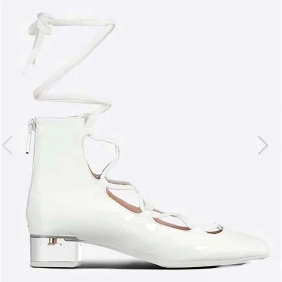 CHRISTIAN DIOR Arty White Patent Lace Up Back Zip Ankle Boots - Picture 8 of 8